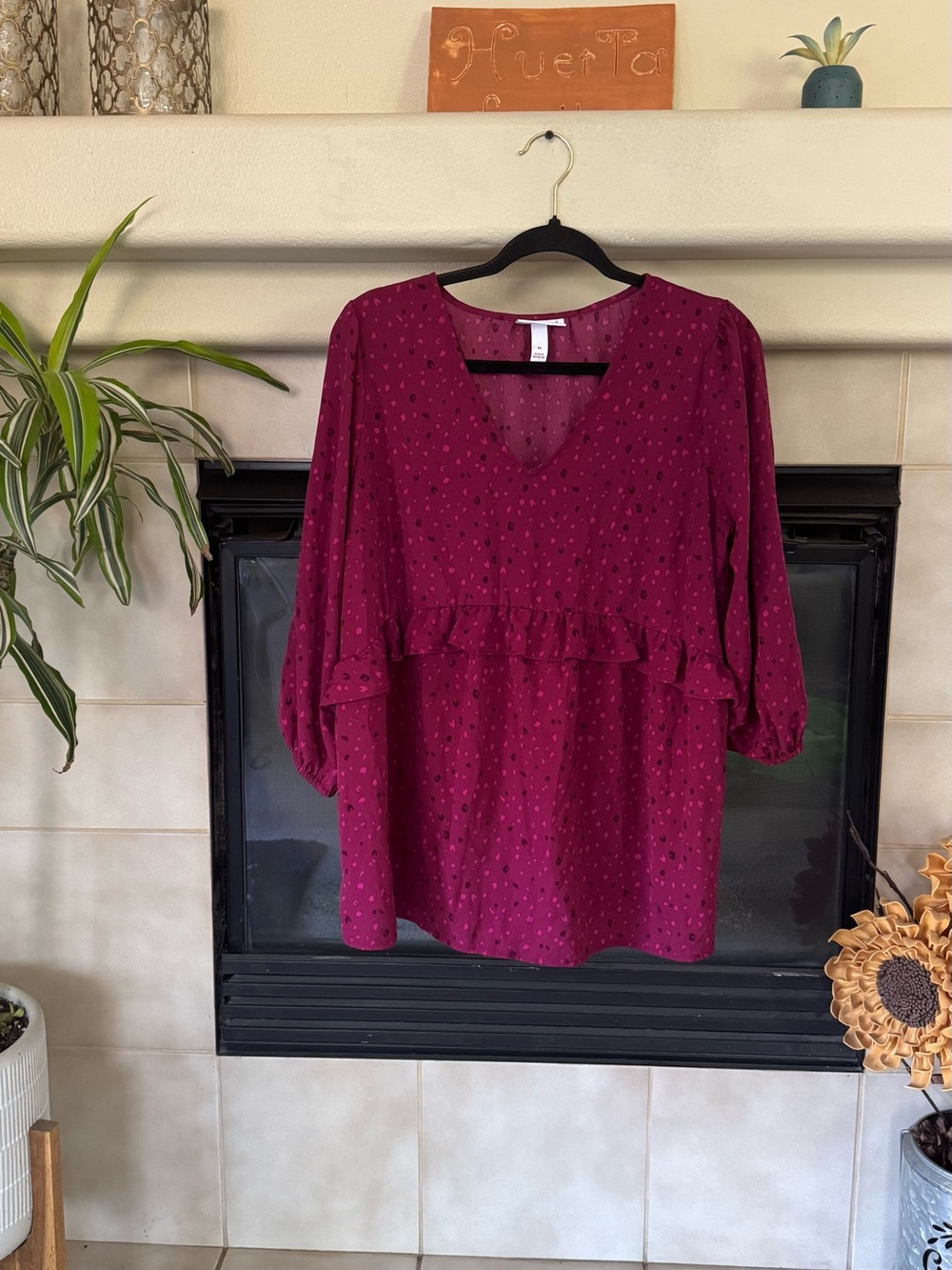 Isabel Maternity by Ingrid & Isabel Burgundy Printed Ruffle Maternity Blouse